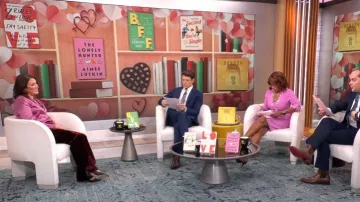 Veronica Beard Lebone Velvet Trousers worn by  Sarah Gelman as seen in CBS Mornings on February 13, 2023