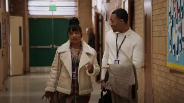 Topshop Curve Faux Leather Shearling Aviator Biker Jacket worn by Nate' Jones (Amber) as seen in Abbott Elementary (S02E14)
