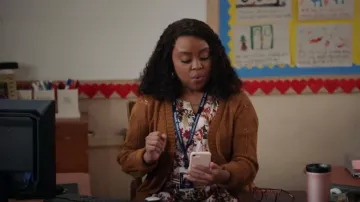 Hippie Rose Juniors Pointelle Open Front Cardigan worn by Janine Teagues (Quinta Brunson) as seen in Abbott Elementary (S02E14)