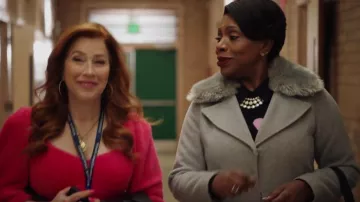 Kenneth Cole Fur Collar Coat worn by Barbara Howard (Sheryl Lee Ralph) as seen in Abbott Elementary (S02E14)