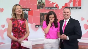 Carolina Herrera Sleeveless Painterly Rose Dress worn by Savannah Guthrie as seen in Today on  February 14, 2023