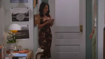 Lulus Doubly Darling Brown Floral Print Satin Midi Skirt worn by Valentina (Francia Raisa) as seen in How I Met Your Father (S02E04)