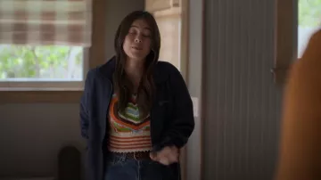 Andersson Bell Love Riri Cro­chet Heart Crop Top worn by Alice (Lukita Maxwell) as seen in Shrinking (S01E03)