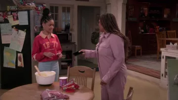 Urban Outfitters Iets Frans… Red Cropped Rugby Polo worn by Aaliyah Upshaw (Khali Spraggins) as seen in The Upshaws (S03E04)