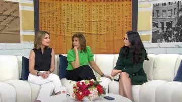 Alice + Olivia Chase Cable-Knit Puff-Sleeve Sweater worn by Hoda Kotb as seen in Today on February 17, 2023