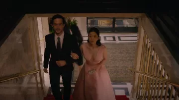 Monique Lhuillier Peony V-Neck Midi Dress worn by Ingrid Yun (Arden Cho) as seen in Partner Track (S01E06)