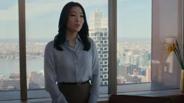 Gucci GG Silk Jacquard Shirt worn by Ingrid Yun (Arden Cho) as seen in Partner Track (S01E07)