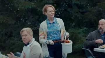 Sandro Printed Silk Blouse worn by Rita Richards (Marnie McPhail) as seen in The Way Home (S01E04)