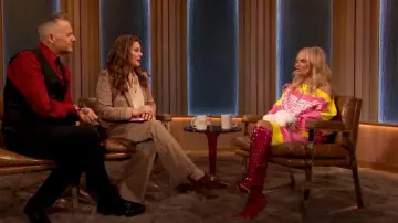 Balmain Barbie Monogram-Print Colorblock Mini Sweatshirt Dress worn by Kristin Chenoweth as seen in The Drew Barrymore Show on February 17, 2023