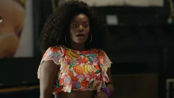 Aqua Fruit Print Cotton Top worn by Angie Wilson (Shoniqua Shandai) as seen in Harlem (S02E05)