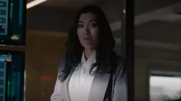 Theory Silk Button Down Shirt Cream worn by Emma Hill (Catherine Haena Kim) as seen in The Company You Keep (S01E01)