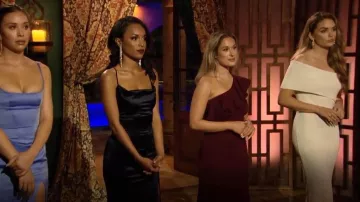 El vestido de volantes de un hombro burdeos de Lulu usado por Rachel Recchia como se ve en The Bachelor (S26E08)