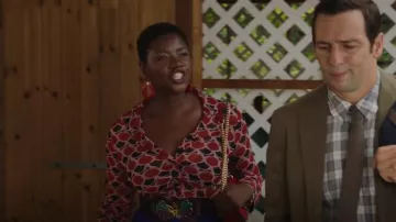 Zara Printed Tulle Top worn by Darlene Curtis (Ginny Holder) as seen in Death in Paradise (S11E06)