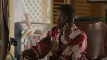Zara Red Flo­ral Top worn by Darlene Curtis (Ginny Holder) as seen in Death in Paradise (S11E07)