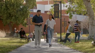 Ganni Stary High Rise Metallic Tapered Jeans worn by Simone Hicks (Geffri Maya Hightower) as seen in All American (S04E18)