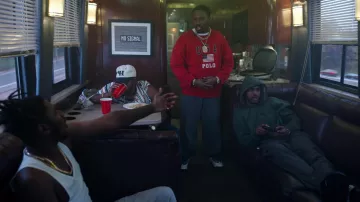 Polo Ralph Lauren USA Flag red Sweatshirt worn by Sha Raider (Shameik Moore) as seen in Wu-Tang: An American Saga (S03E04)