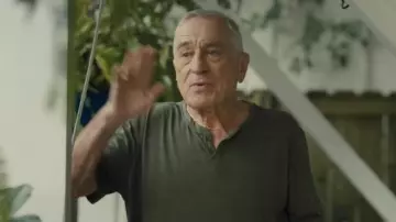 Olive green henley tee worn by Salvo Maniscalco (Robert De Niro) as seen in About My Father movie