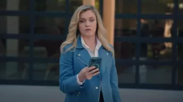 Akris Punto Asymmetric Wool Blend Crop Biker Jacket worn by Sadie Ryan (Harriet Dyer) as seen in American Auto (S02E05)