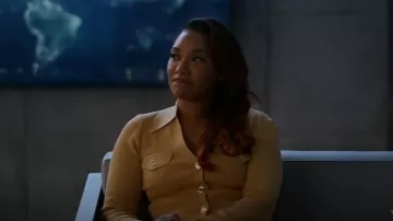 Sandro Suzie Ribbed Collared Cardigan worn by Iris West-Allen (Candice Patton) as seen in The Flash (S09E03)