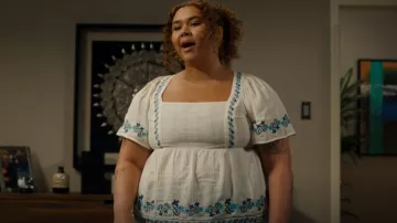Old Navy Embroidered Flutter Sleeve Square Neck Plus Size Top worn by Crystal Smith (Sagine Sémajuste) as seen in Pretty Hard Cases (S03E04)