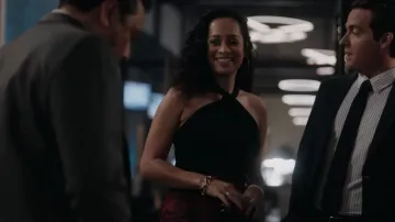 Ted Baker Rosieo Mixed Me­dia Hal­ter Mi­di Dress worn by Antoinette Benneteau (Devika Bhise) as seen in The Rookie: Feds (S01E13)