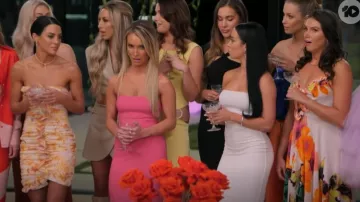 Camilla Long Dress With Tie Front Pretty As A Poppy worn by Abigail Harley as seen in The Bachelor Australia (S10E03)