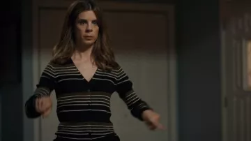Theory Ottoman Stripe V Neck Cardigan worn by Det. Samantha Wazowski (Meredith MacNeill) as seen in Pretty Hard Cases (S03E05)