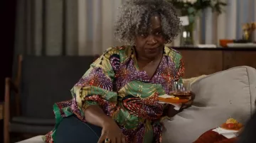 Rahyma Gold Mix Wrap Blouse worn by Kelly's Mom as seen in Pretty Hard Cases (S03E08)