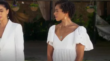 Sugarlips Wild Heart Eyelet Detail Poplin Maxi Dress worn by Ruby Akuda (Kiara Barnes) as seen in Fantasy Island (S02E07)