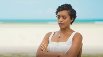 Zara Corset Eyelet Top worn by Ruby Akuda (Kiara Barnes) as seen in Fantasy Island (S02E07)