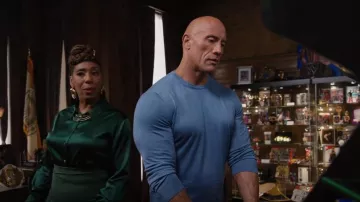 Young Rock TV show Wardrobe: Dwayne Johnson Long Sleeved Blue Tee in season 3, episode 10