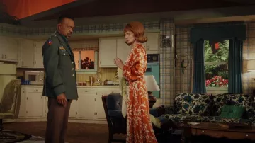 Silvia Tcherassi Yuna Bicolor Blouson-Sleeve Silk Maxi Dress worn by Kathleen Townsend (Ellen Barkin) as seen in Poker Face (S01E06)