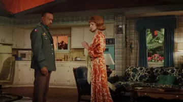 Silvia Tcherassi Yuna Bicolor Blouson-Sleeve Silk Maxi Dress worn by Kathleen Townsend (Ellen Barkin) as seen in Poker Face (S01E06)