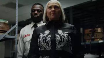 Carolina Herrera Embroidered Long-Sleeve Dress worn by Irene Smothers (Judith Light) as seen in Poker Face (S01E08)