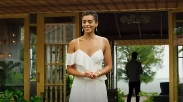 BCBGMAXAZRIA Metallic Ruffled Dress worn by Ruby Akuda (Kiara Barnes) as seen in Fantasy Island (S01E10)