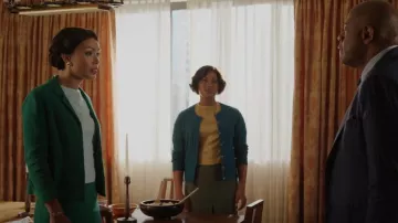 Appleseed’s Wool Ca­ble-Knit Cardi­gan worn by Bet­ty Shabazz (Grace Porter) as seen in Godfather of Harlem (S03E02)