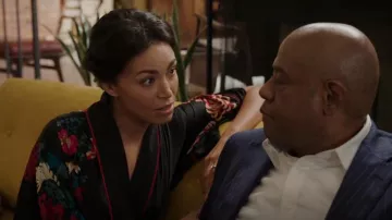 Natori Chrysan­the­mum Robe worn by Elise Johnson (Antoinette Crowe-Legacy) as seen in Godfather of Harlem (S03E04)