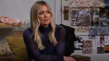 Ganni Floral Mesh Turtleneck Top worn by Sophie (Hilary Duff) as seen in How I Met Your Father (S02E06)