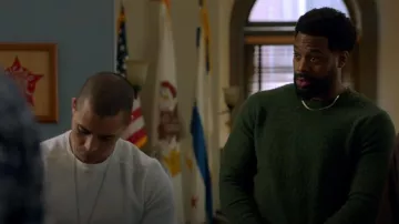 Brooks Brothers Shetland Wool Crewneck Sweater worn by Kevin Atwater (Laroyce Hawkins) as seen in Chicago P.D. (S10E15)