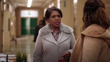 Kenneth Cole Wool Blend Coat with Removable Faux Fur Collar worn by Barbara Howard (Sheryl Lee Ralph) as seen in Abbott Elementary (S02E17)