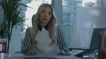 Alice + Olivia Willa Combo Placket Top worn by Francesca (Li Jun Li) as seen in Sex/Life (S02E03)