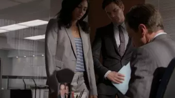 Joie Striped Silk Top worn by Diana Berrigan (Marsha Thomason) as seen in White Collar (S04E10)