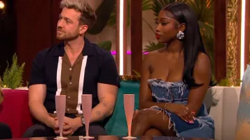 Pretty Little Thing Mid Blue Wash Distressed Panel Belted Denim Midi Dress worn by Indiyah Polack as seen in Love Island: Aftersun (S09E01)