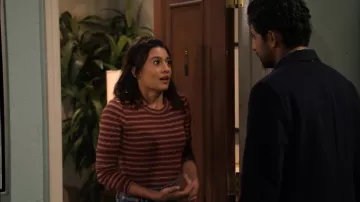 Madewell Fine Ribbed Crewneck Long-Sleeve Tee In Macey Stripe worn by Hannah (Ashley Reyes) as seen in How I Met Your Father (S02E07)