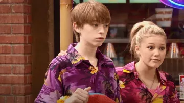 Island Style Clothing Sun­set Pur­ple Mens Hawai­ian Shirts worn by Milton Krupnick (Dylan Riley Snyder) as seen in Kickin' It (S01E09)