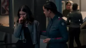 Romwe Plus Flap Detail Button Front Jacket worn by Penelope Silver (Mellany Barros) as seen in Motherland: Fort Salem (S02E04)