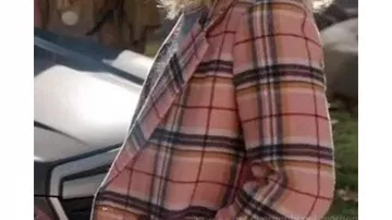 Pink Plaid Coat worn by Samantha (Rose McIver) in Ghosts TV series outfits (Season 2 Episode 13)