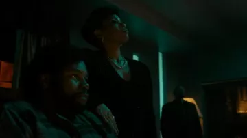 Ramy Brook Es­ther Stud­ded Faux Wrap Blouse worn by Aunt Louie (Angela Lewis) as seen in Snowfall (S06E04)