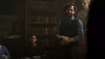 Repeat Cashmere Men's Buttoned Sweater Vest worn by Joe Goldberg (Penn Badgley) as seen in You (S04E08)