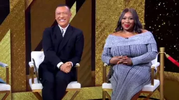 Herve Leger Metallic Off-The-Shoulder Dress worn by Bevy Smith as seen in Good Morning America on March 13, 2023